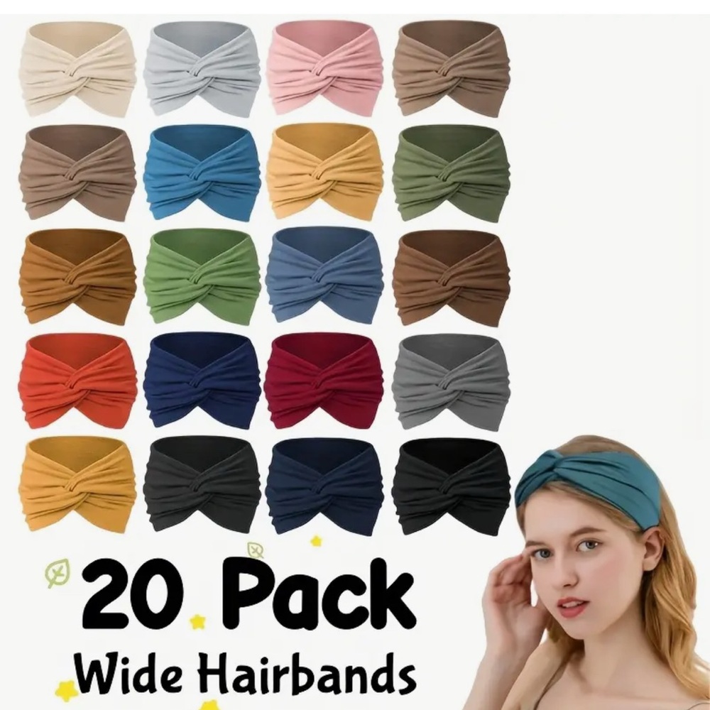 Stylish 20 Pack Wide Hairbands - Multicolor